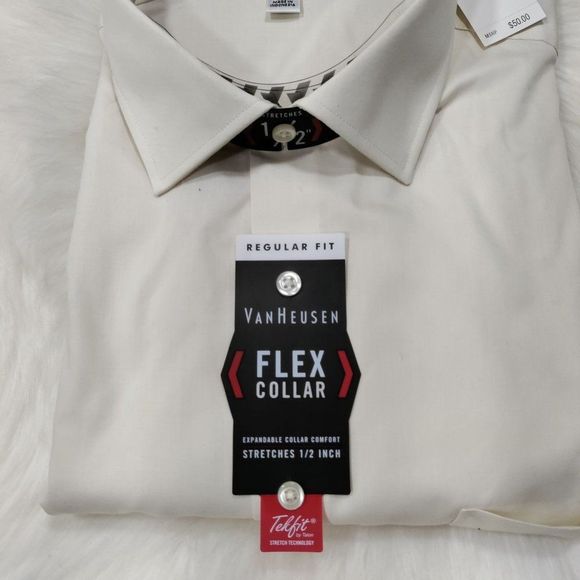 NWT VanHeusen Flex Collar Off White Button Down Shirt 18.5  36-37 - Picture 4 of 4